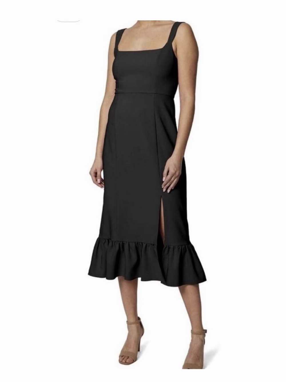 Laundry By Shelli Segal Black Sleeveless Midi Dress with Ruffle Hem